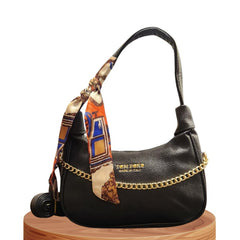 Tom Ford Inspired Black Shoulder Bag – Premium Ladies Handbag with Chain & Scarf Design
