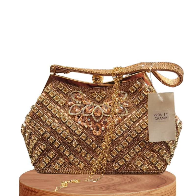 Luxury Golden Party Clutch – Crystal Embellished Handbag (Premium Design)