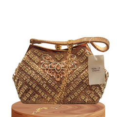 Luxury Golden Party Clutch – Crystal Embellished Handbag (Premium Design)